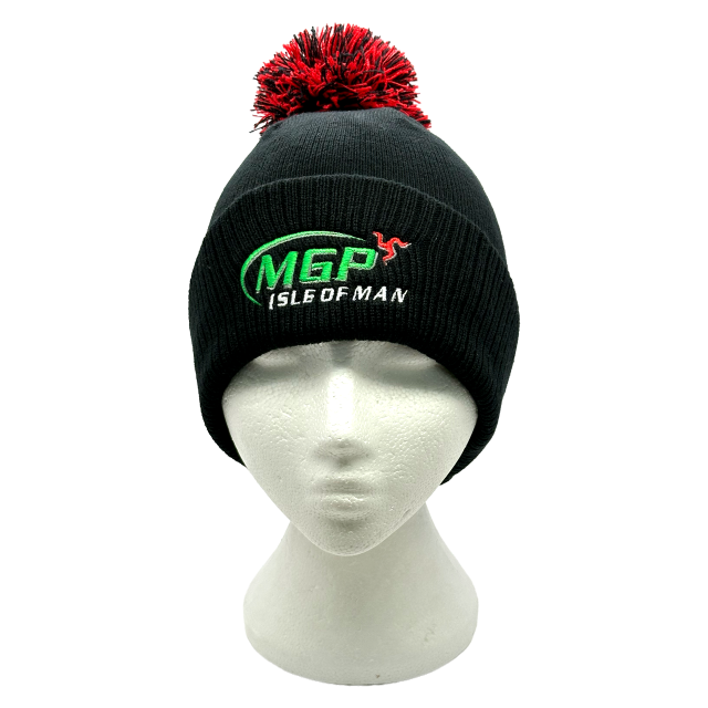 MANX GRAND PRIX - BLACK/RED BOBBLE HAT 24MGP-BR